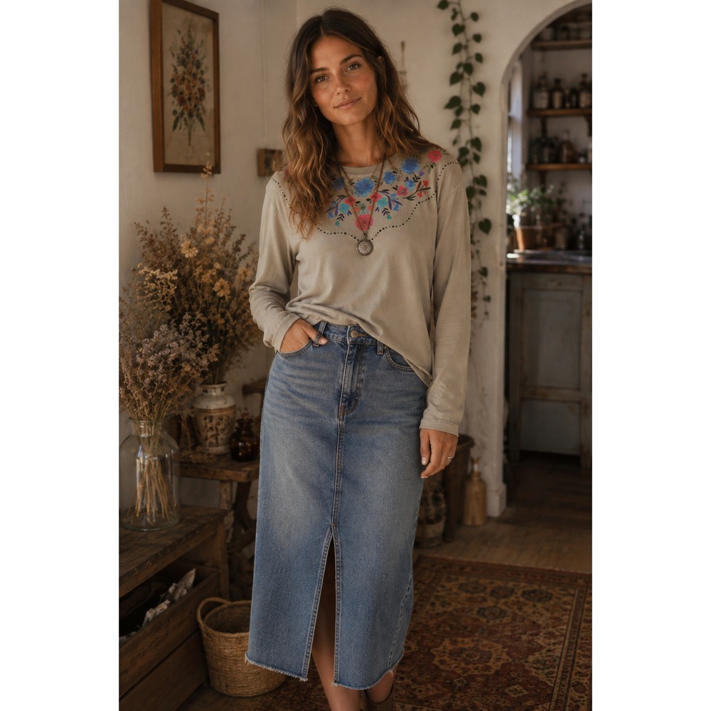 Natural Life Sweatshirt Womens S Floral Boho Cottagecore Raw Hem Long Sleeve